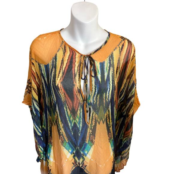 Vix by Paula Hermanny 100% silk abstract print sheer cover up tunic size small - Picture 3 of 6
